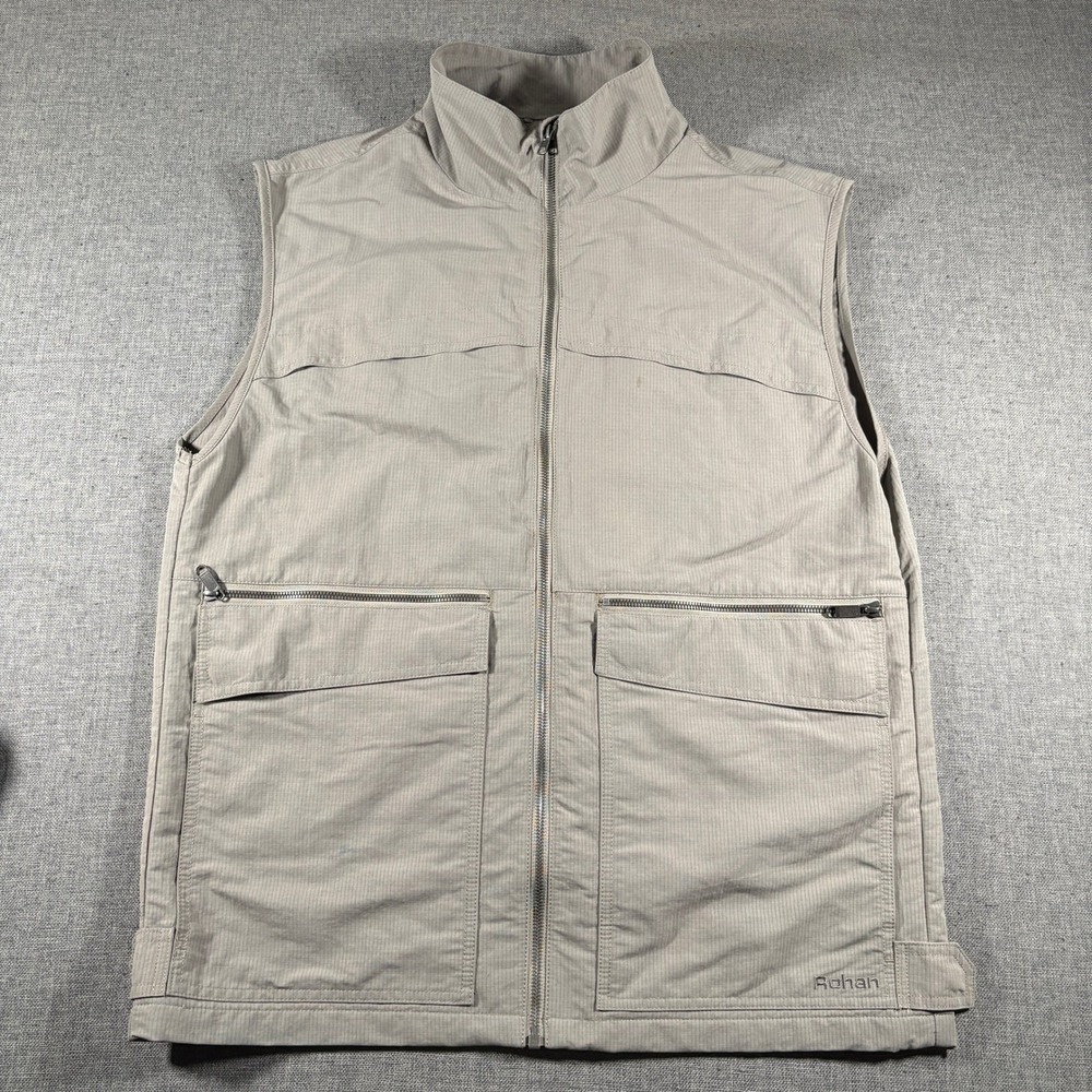 Rohan Vest‎ Mens XL Beige Ripstop Full Zip Technical Travel Utility Gorpcore